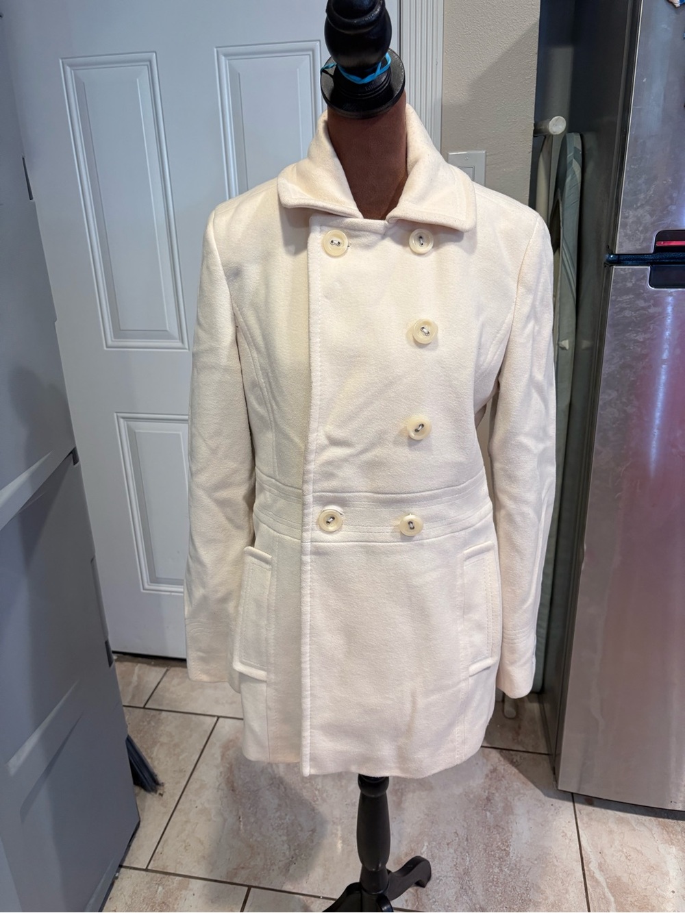 Calvin Klein Double-Breasted Cream Pea Coat